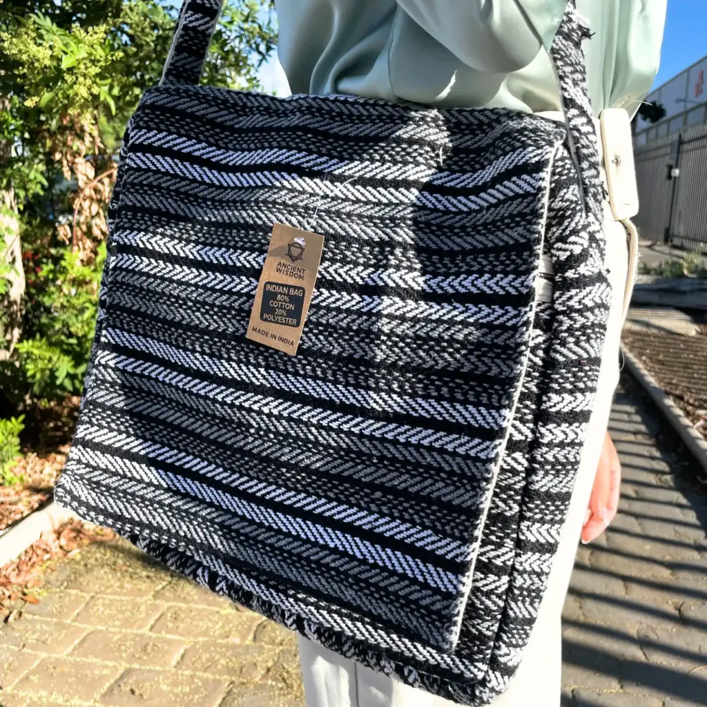 Soft Banjar Laptop Bag – Grey Strips | www.artisangoods.co.uk