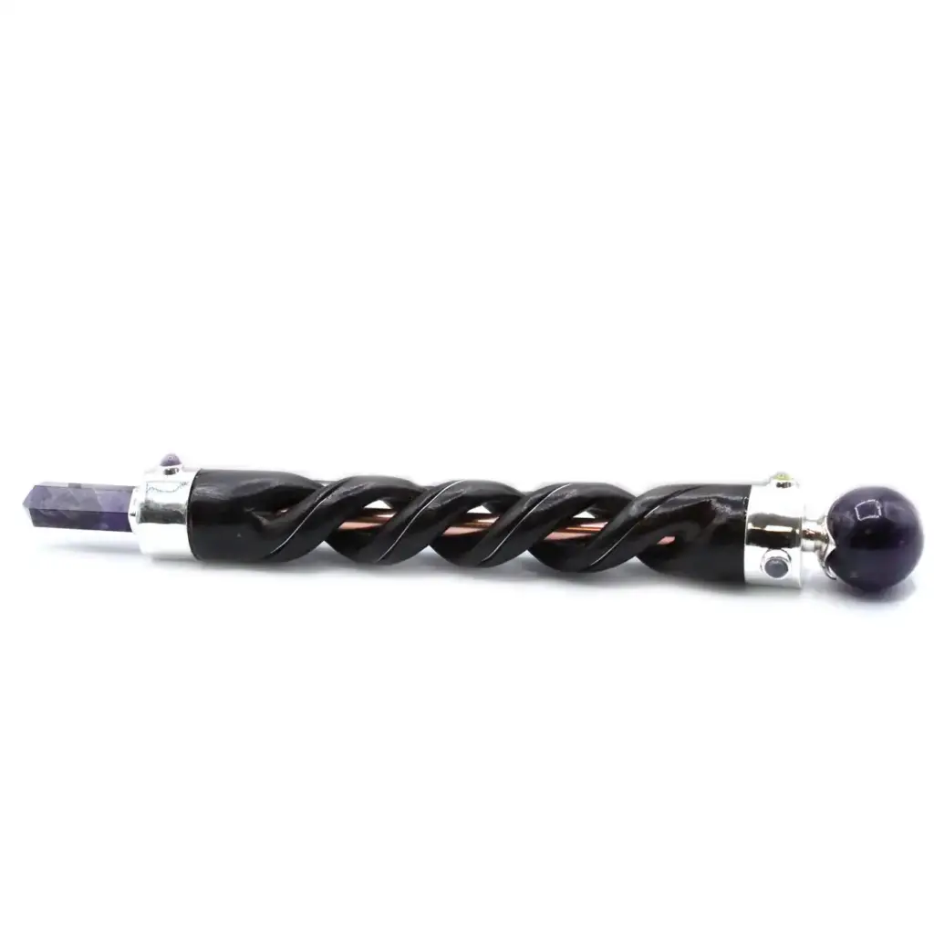Spiral Carving Healing Wand – Copper Pipe Amethyst | www.artisangoods.co.uk