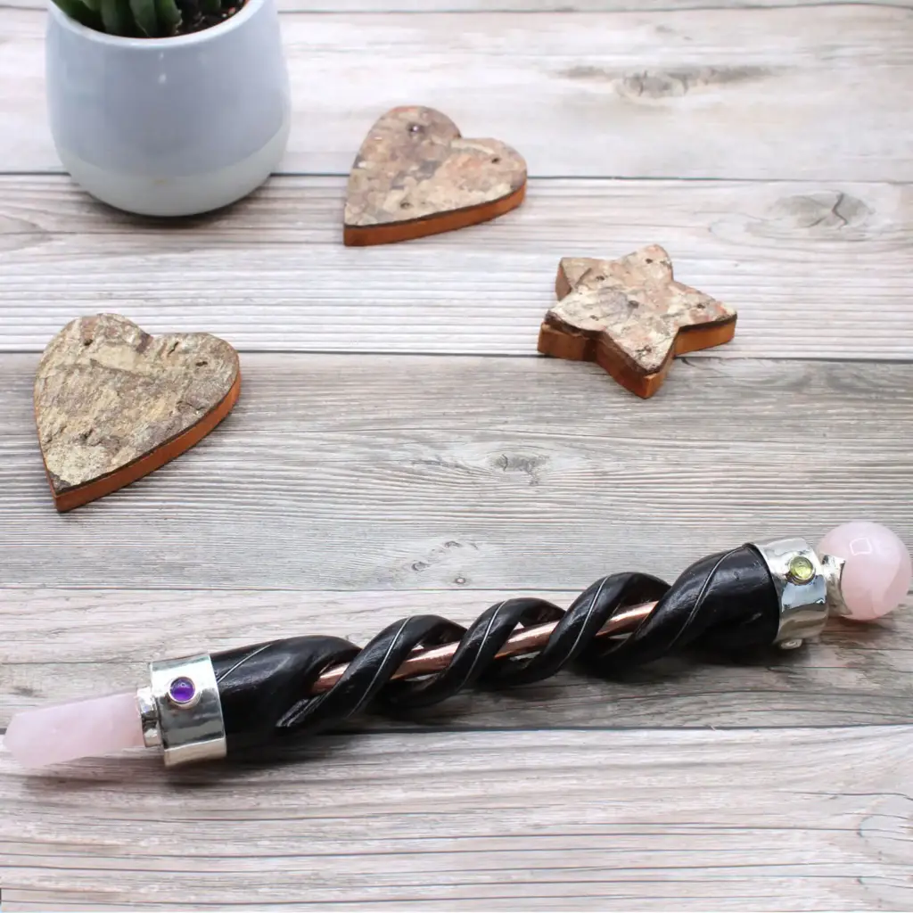 Spiral Carving Healing Wand – Copper Pipe Rose Quartz | www.artisangoods.co.uk 2
