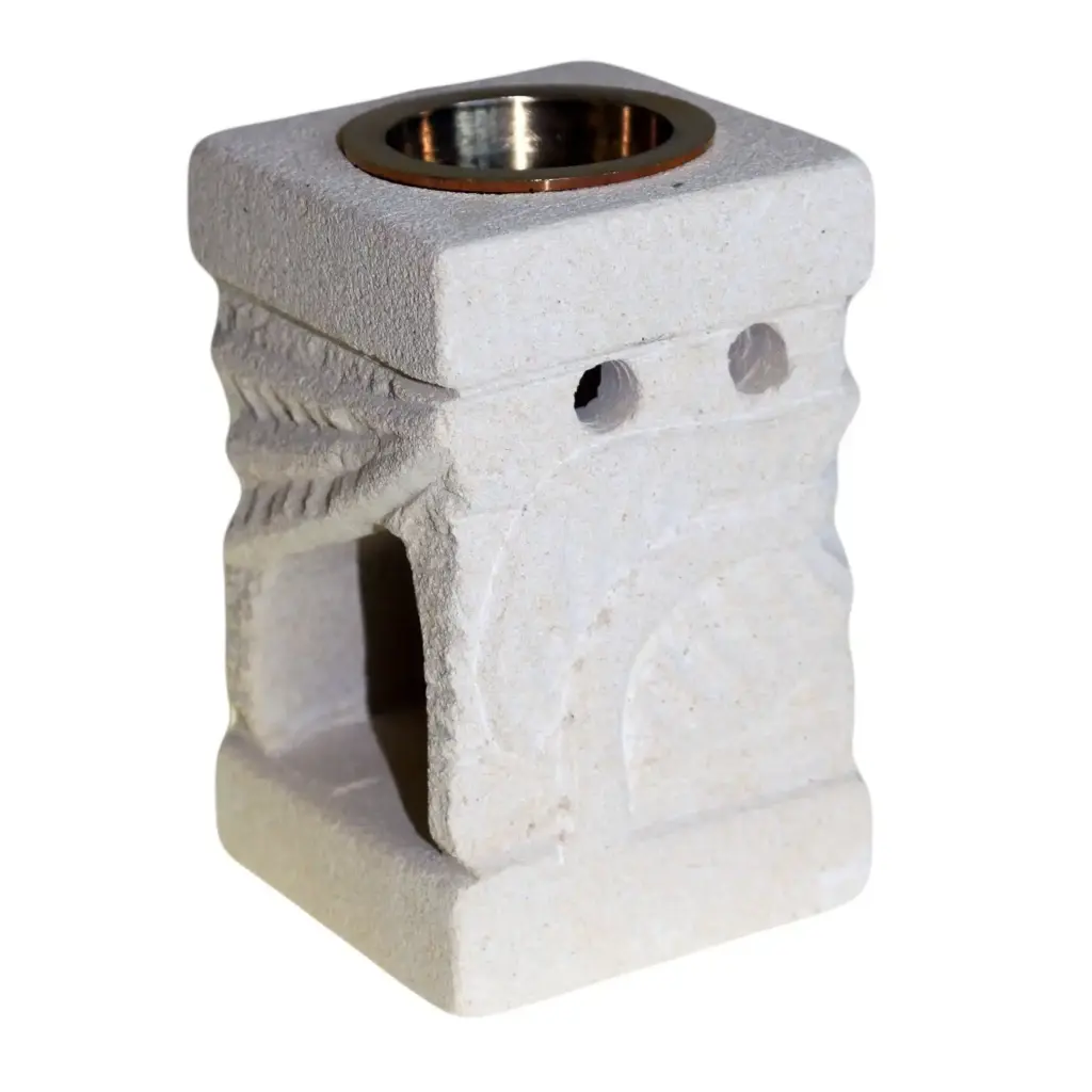 Stone Oil Burner – Carved Leaf | www.artisangoods.co.uk