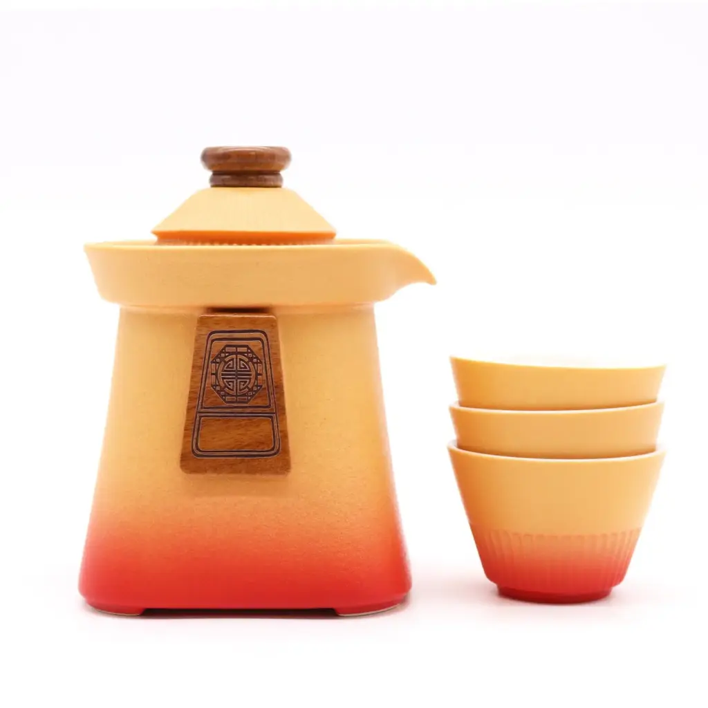 Temple Teapot Set & Three Cups – Orange Earth | www.artisangoods.co.uk