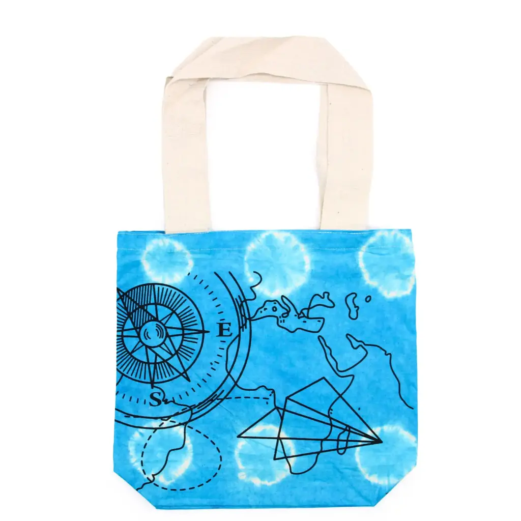Tye-Dye Cotton Bag (6oz) – 38x42x12cm – Compass – Blue – Natural Handle | www.artisangoods.co.uk