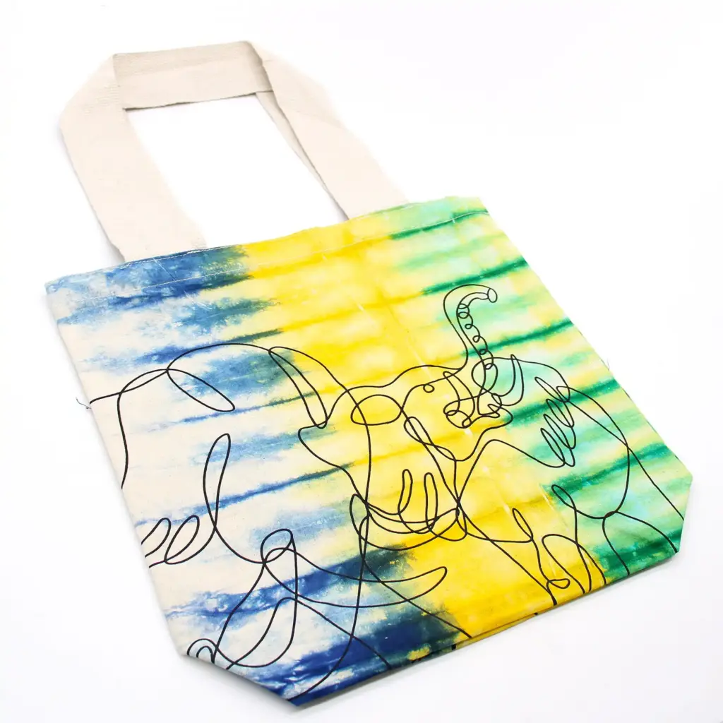 Tye-Dye Cotton Bag (6oz) – 38x42x12cm – Elephants – Multi – Natural Handle | www.artisangoods.co.uk 3