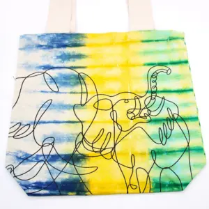 Tye-Dye Cotton Bag (6oz) – 38x42x12cm – Elephants – Multi – Natural Handle | www.artisangoods.co.uk 2