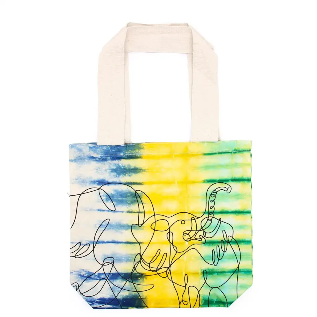 Tye-Dye Cotton Bag (6oz) – 38x42x12cm – Elephants – Multi – Natural Handle | www.artisangoods.co.uk