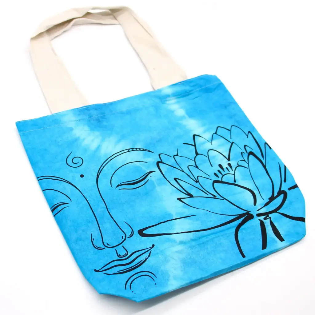 Tye-Dye Cotton Bag (6oz) – 38x42x12cm – Lotus Buddha – Blue – Natural Handle | www.artisangoods.co.uk 3