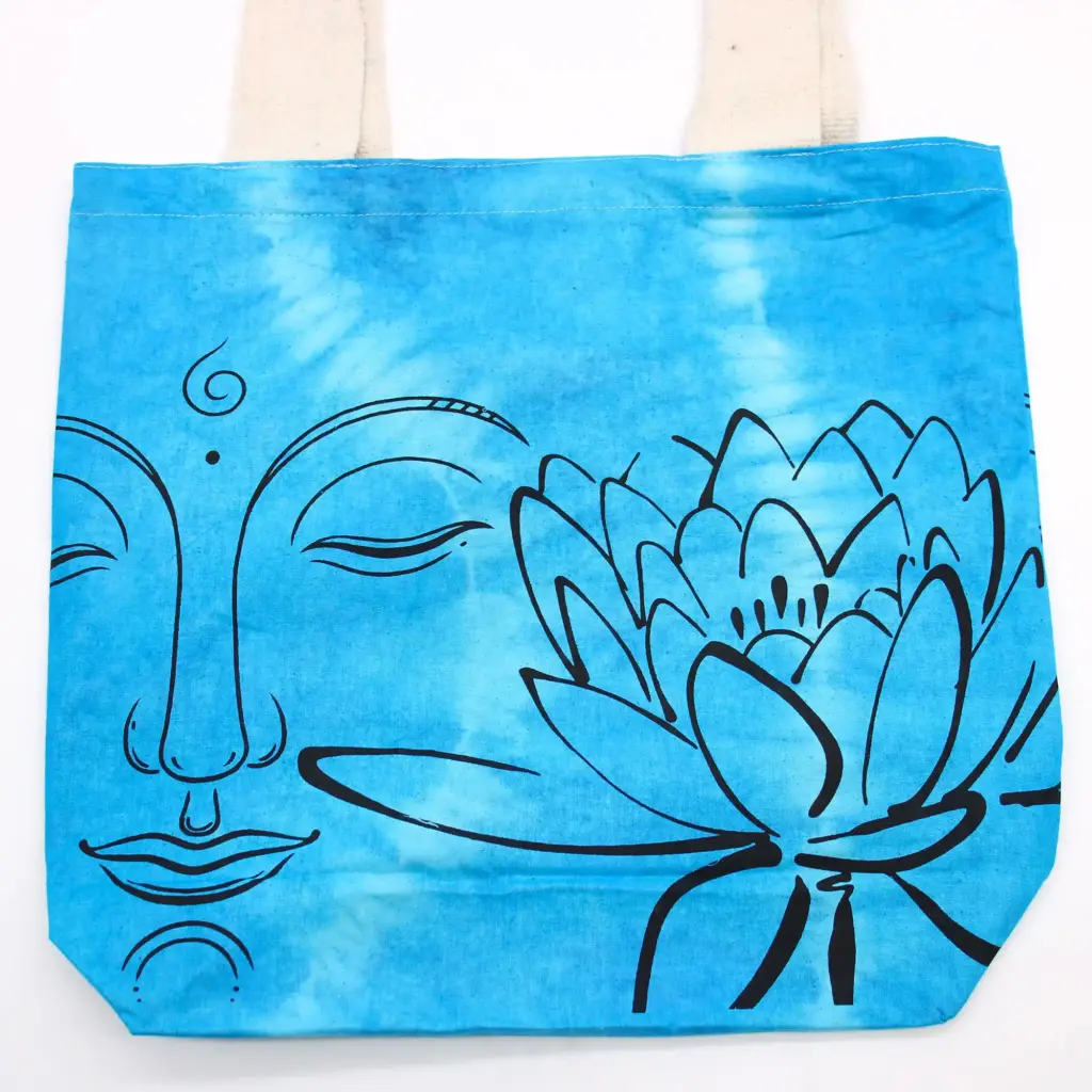 Tye-Dye Cotton Bag (6oz) – 38x42x12cm – Lotus Buddha – Blue – Natural Handle | www.artisangoods.co.uk 2