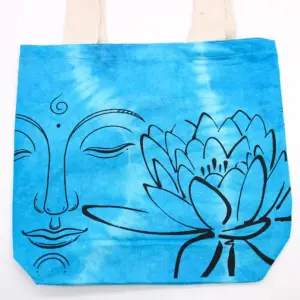 Tye-Dye Cotton Bag (6oz) – 38x42x12cm – Lotus Buddha – Blue – Natural Handle | www.artisangoods.co.uk 2