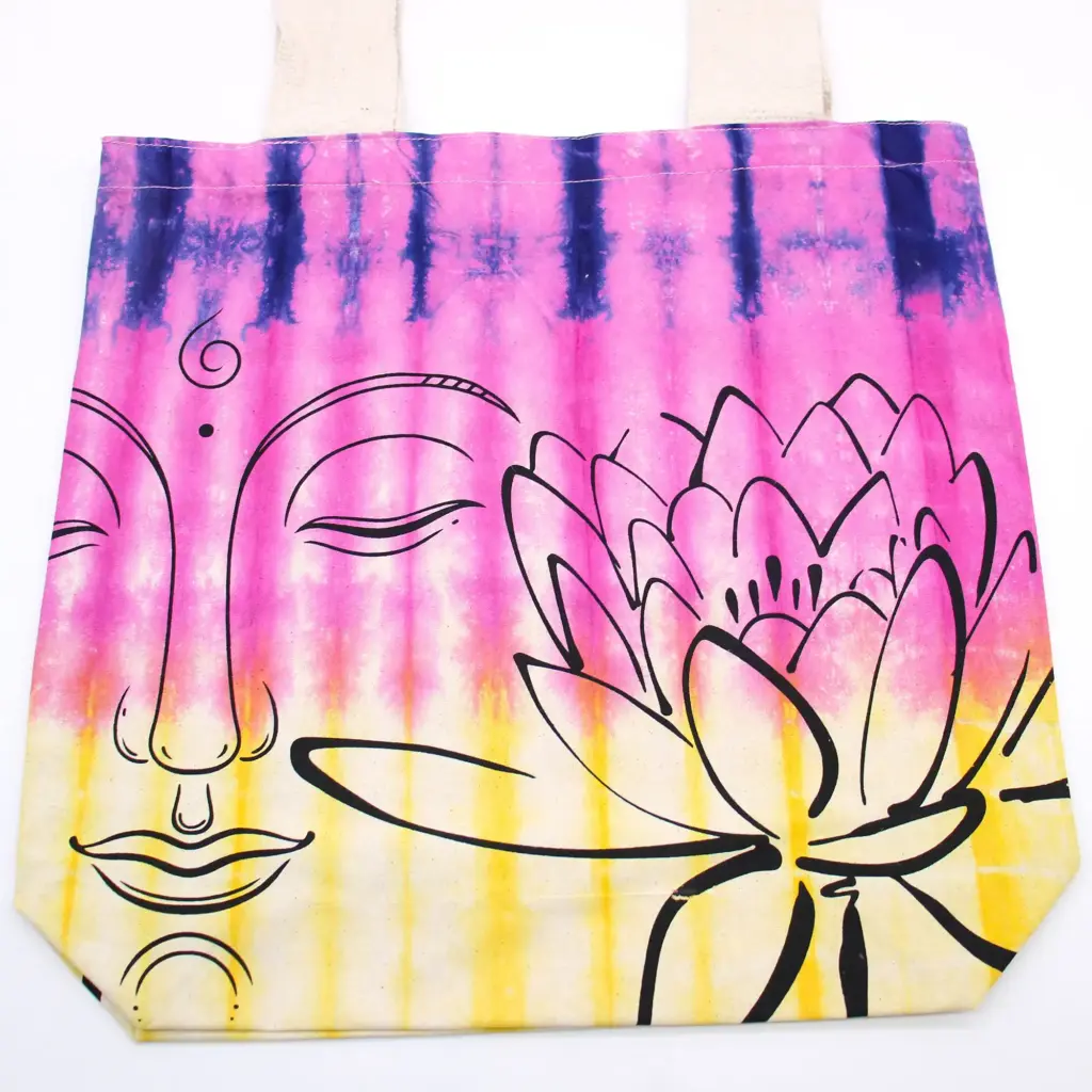 Tye-Dye Cotton Bag (6oz) – 38x42x12cm – Lotus Buddha – Multi Col – Natural Handle | www.artisangoods.co.uk 2