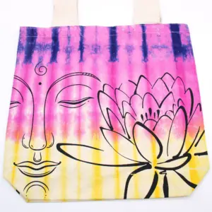 Tye-Dye Cotton Bag (6oz) – 38x42x12cm – Lotus Buddha – Multi Col – Natural Handle | www.artisangoods.co.uk 2