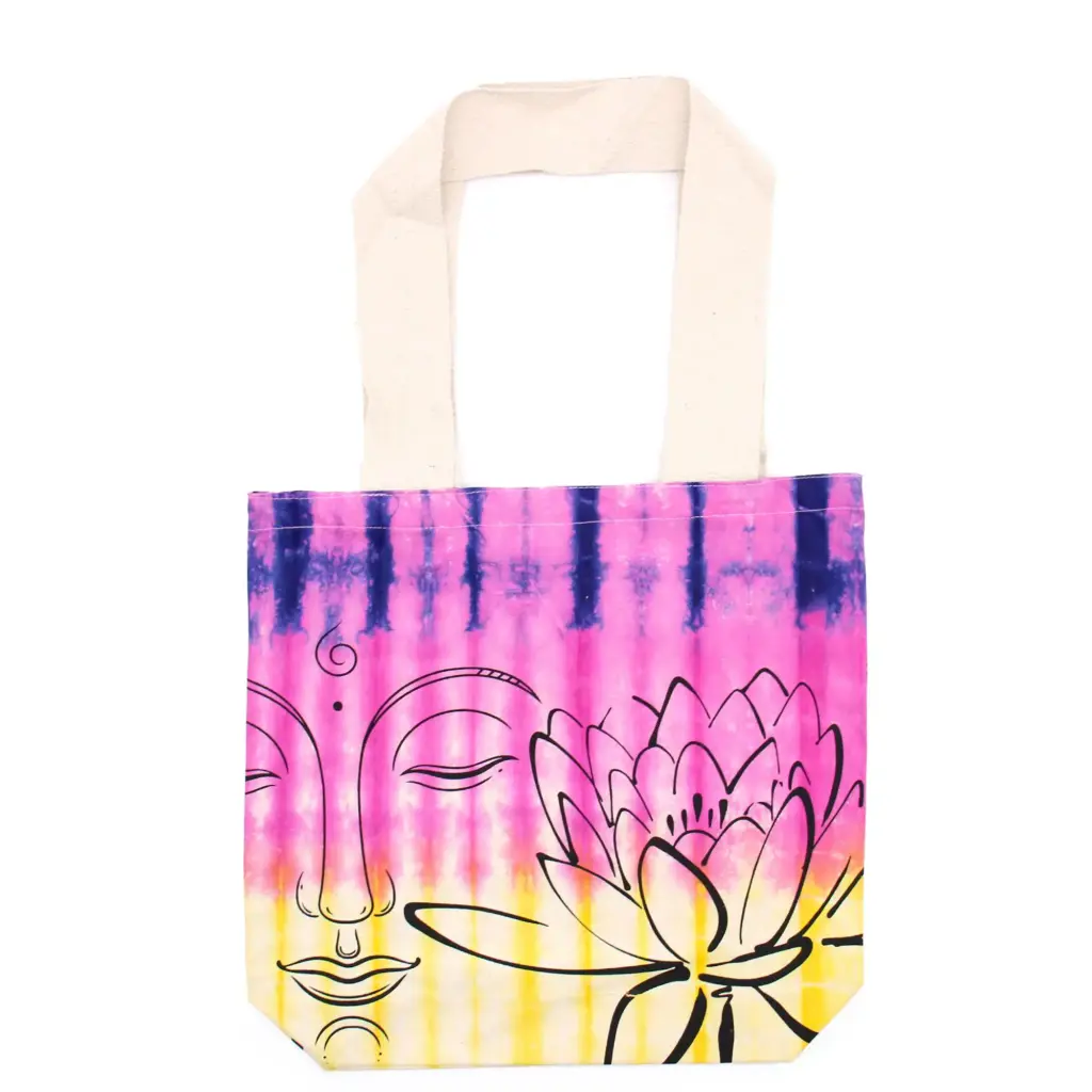 Tye-Dye Cotton Bag (6oz) – 38x42x12cm – Lotus Buddha – Multi Col – Natural Handle | www.artisangoods.co.uk