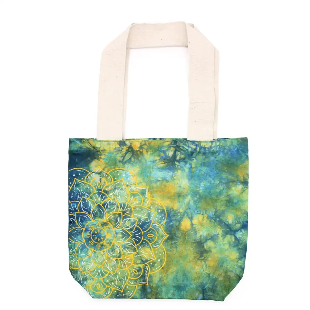 Tye-Dye Cotton Bag (6oz) – 38x42x12cm –  Mandela – Green/Blue – Natural Handle | www.artisangoods.co.uk