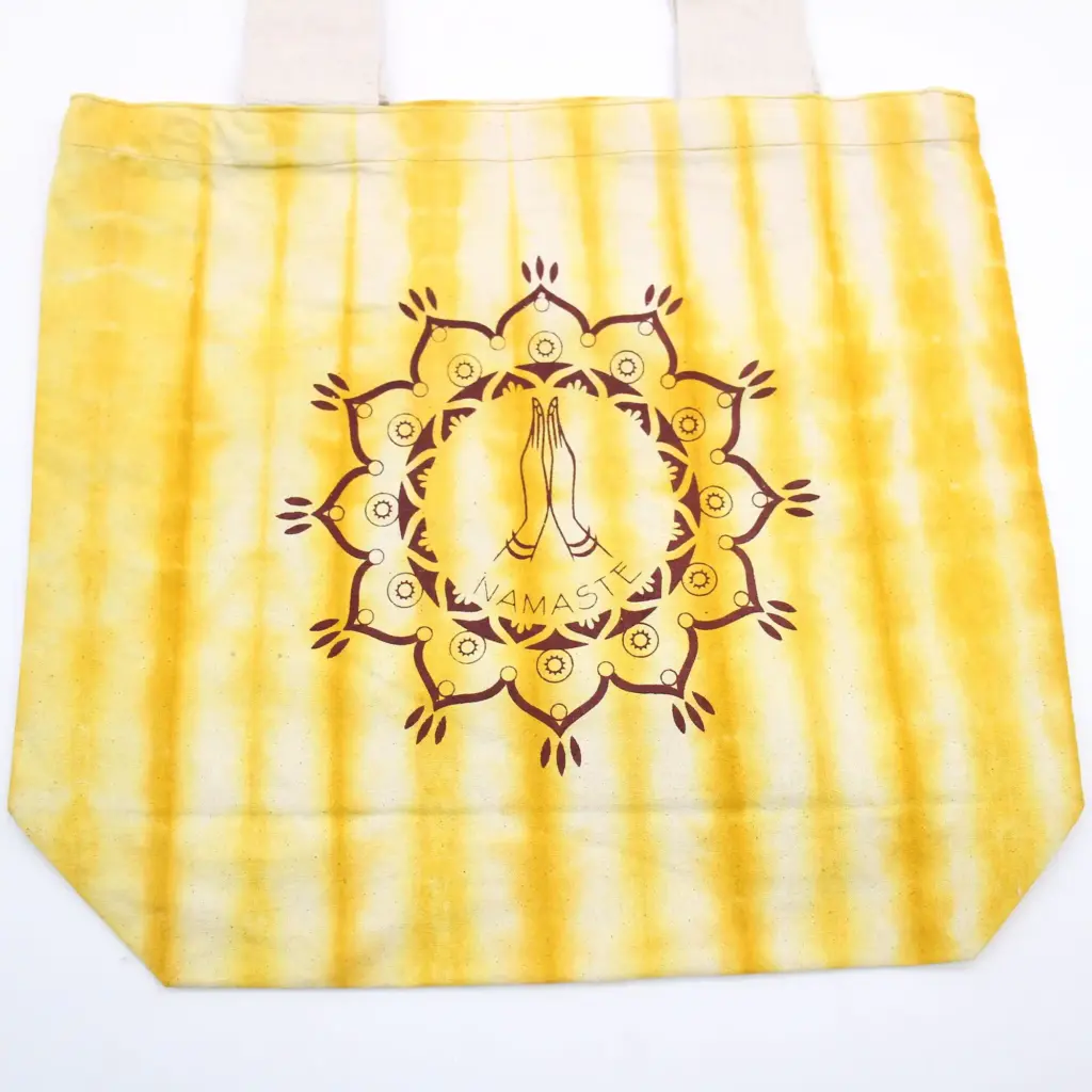 Tye-Dye Cotton Bag (6oz) – 38x42x12cm –  Namaste Hands – Yellow – Natural Handle | www.artisangoods.co.uk 4