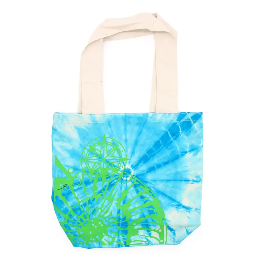 Tye-Dye Cotton Bag (6oz) – 38x42x12cm – Sea Shell – Blue/Green – Green Handle | www.artisangoods.co.uk