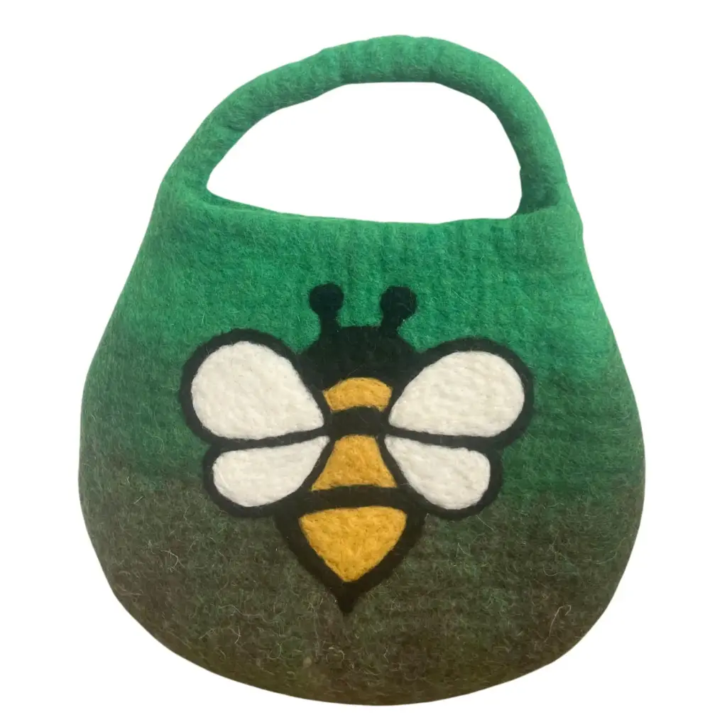Water Felted Bee Bag – One Handle with Magnet – Garden Greens | www.artisangoods.co.uk 4