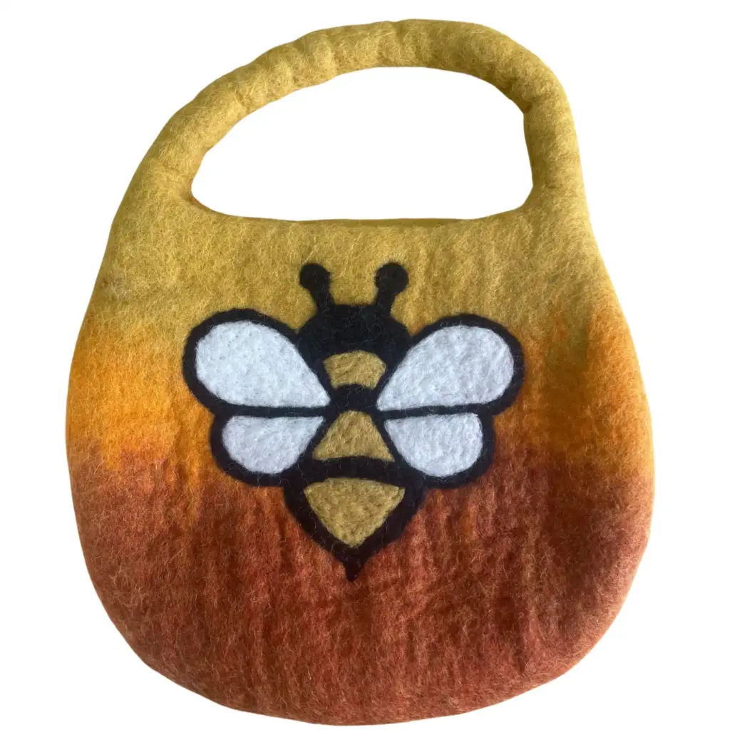Water Felted Bee Bag – One Handle with Magnet  – Sunrise Orange | www.artisangoods.co.uk 2