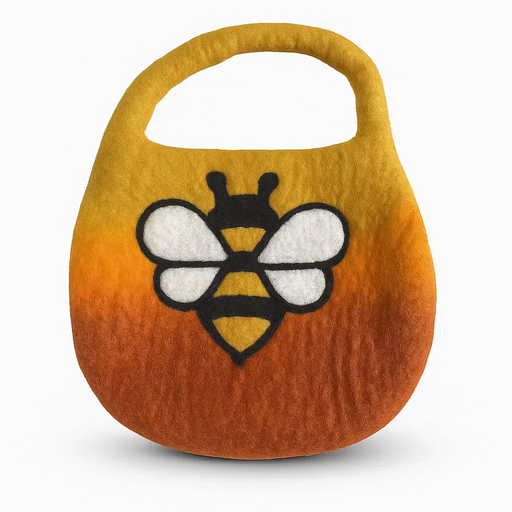 Water Felted Bee Bag – One Handle with Magnet – Sunrise Orange | www.artisangoods.co.uk 2 Water Felted Bee Bag – One Handle with Magnet – Sunrise Orange | www.artisangoods.co.uk 1