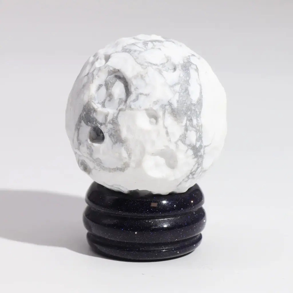 White Howlite Planet on a Sola Goldstone Stand (MOON) | www.artisangoods.co.uk 3 White Howlite Planet on a Sola Goldstone Stand (MOON) | www.artisangoods.co.uk 3