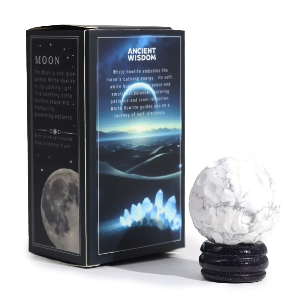 White Howlite Planet on a Sola Goldstone Stand (MOON) | www.artisangoods.co.uk 2 White Howlite Planet on a Sola Goldstone Stand (MOON) | www.artisangoods.co.uk 2