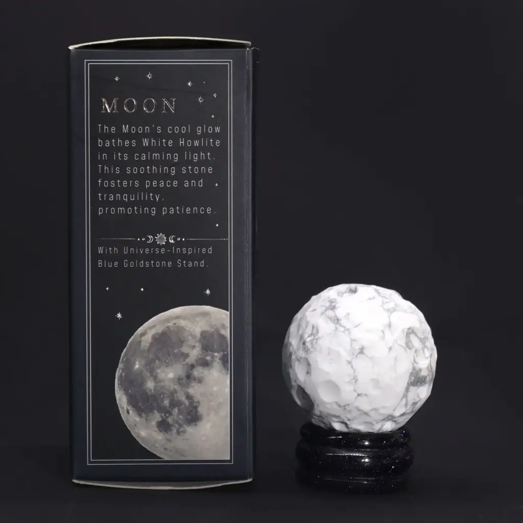 White Howlite Planet on a Sola Goldstone Stand (MOON) | www.artisangoods.co.uk