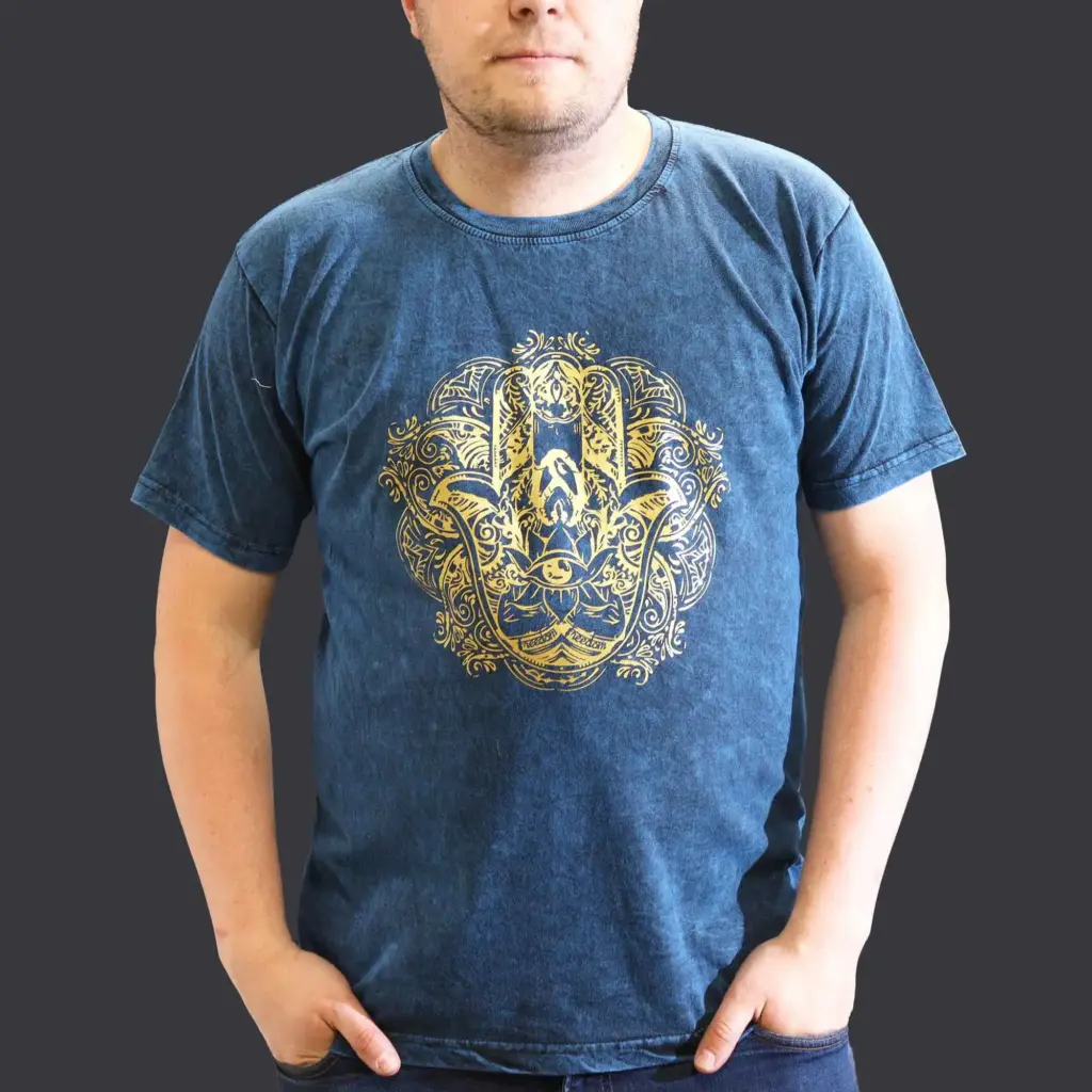 XLarge Stone Washed T-Shirt – Hamsa – Blue | www.artisangoods.co.uk XLarge Stone Washed T-Shirt – Hamsa – Blue | www.artisangoods.co.uk