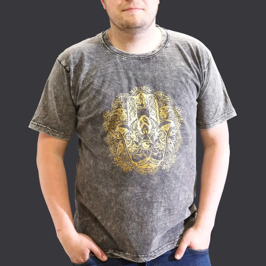 XLarge Stone Washed T-Shirt – Hamsa – Dark Grey | www.artisangoods.co.uk 4