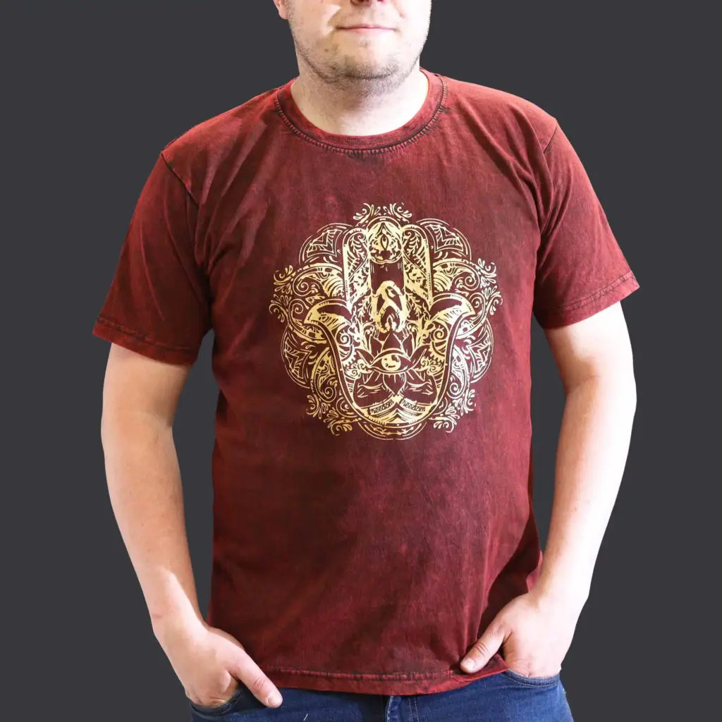 XLarge Stone Washed T-Shirt – Hamsa – Maroon | www.artisangoods.co.uk 3