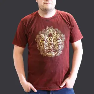 XLarge Stone Washed T-Shirt – Hamsa – Maroon | www.artisangoods.co.uk 3