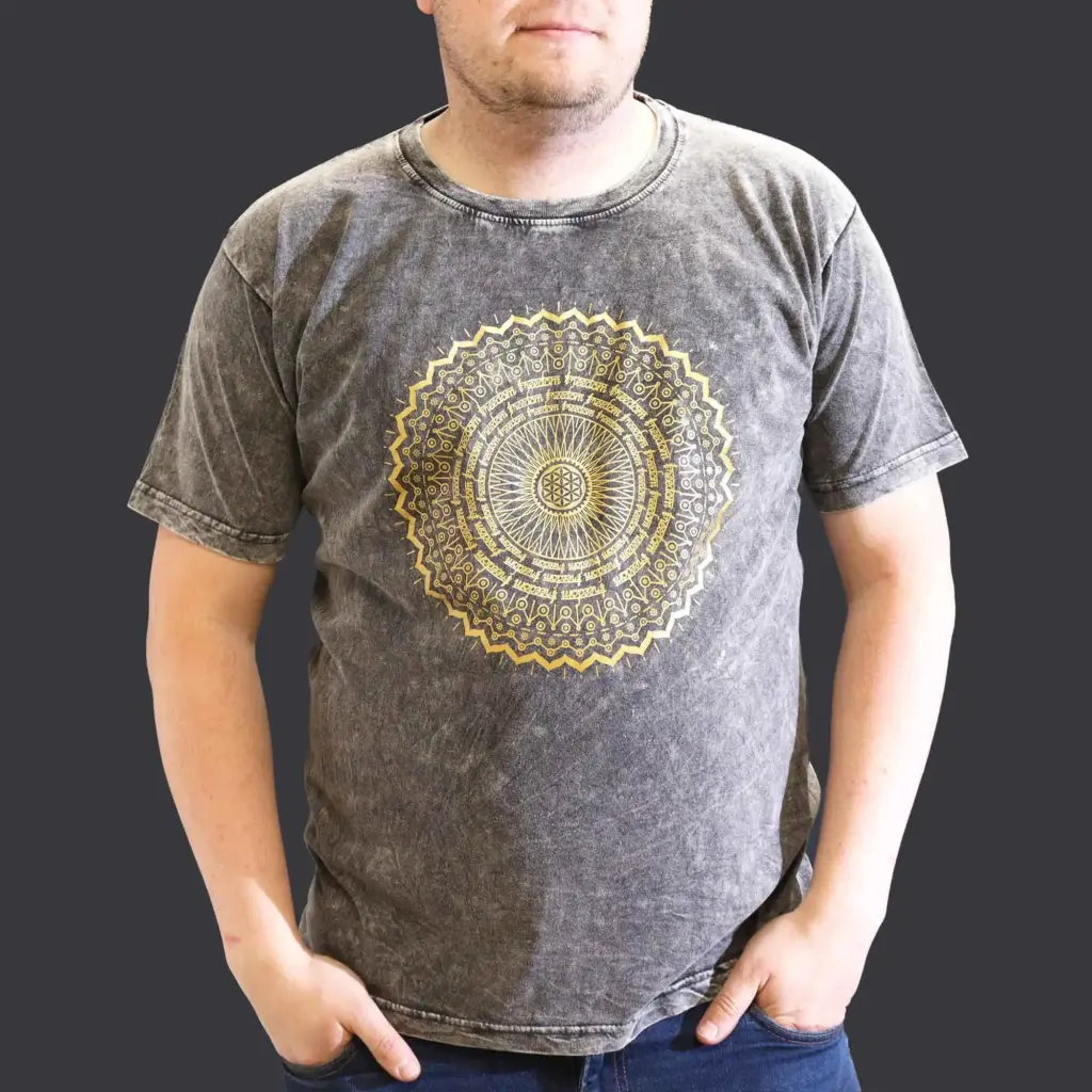 XLarge Stone Washed T-Shirt – Mandala – Dark Grey | www.artisangoods.co.uk 2
