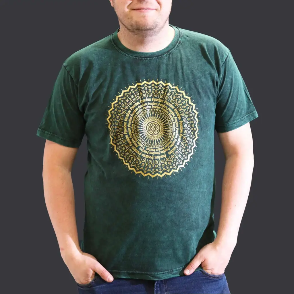 XLarge Stone Washed T-Shirt – Mandala – Green | www.artisangoods.co.uk 3
