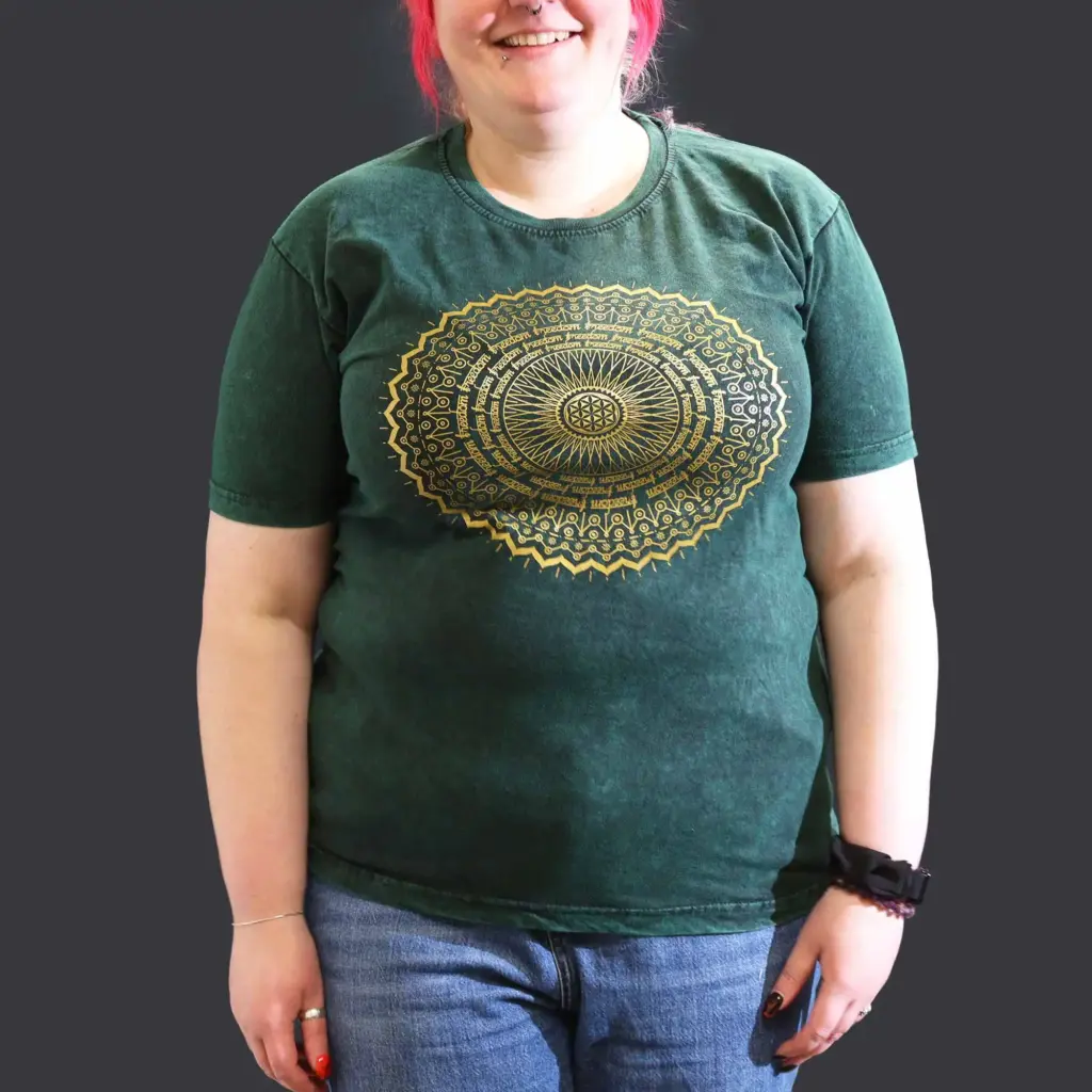 XLarge Stone Washed T-Shirt – Mandala – Green | www.artisangoods.co.uk