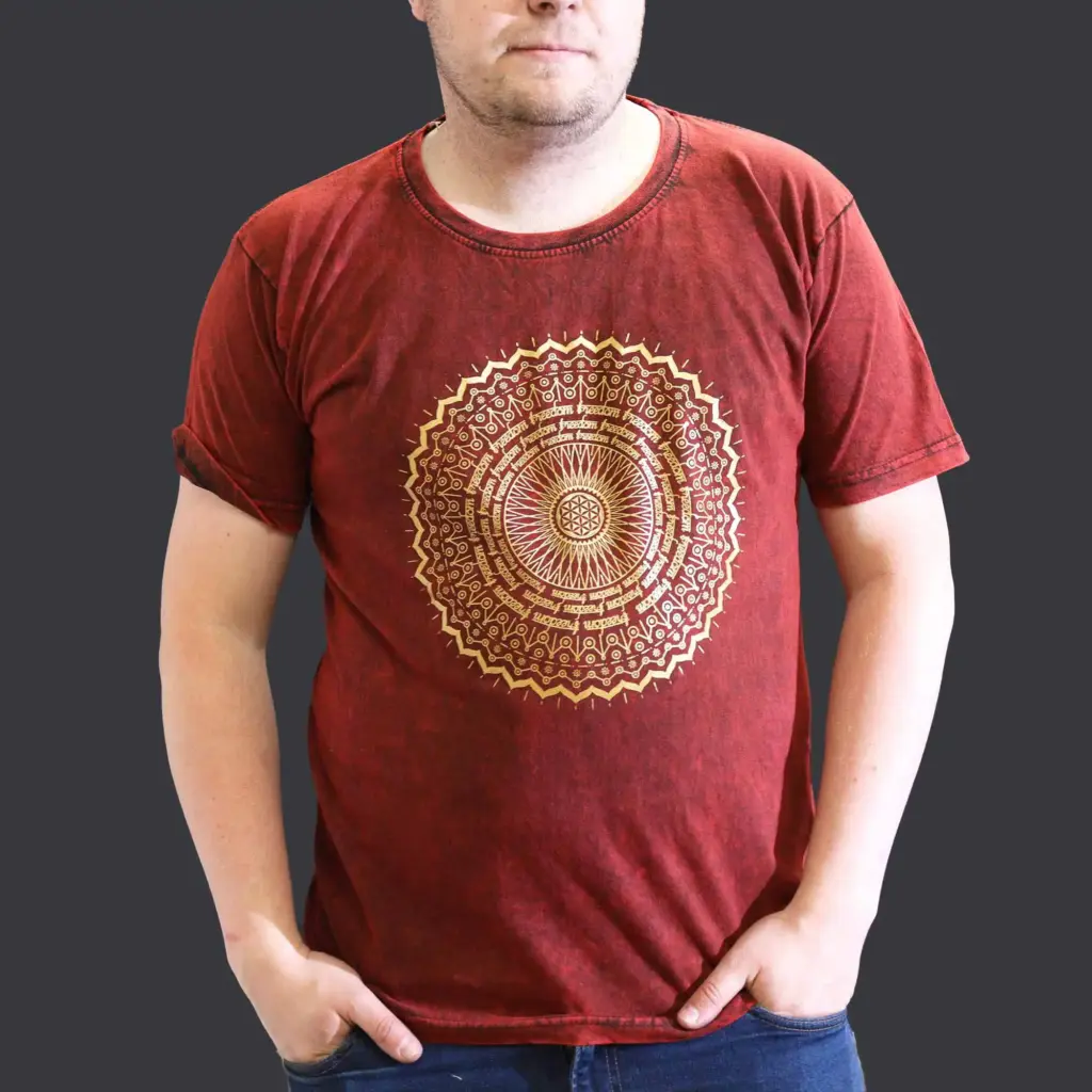 XLarge Stone Washed T-Shirt – Mandala – Maroon | www.artisangoods.co.uk
