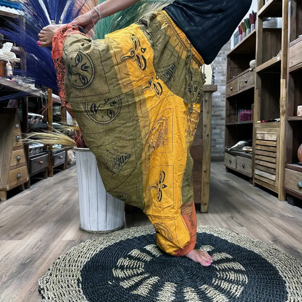 Yoga and Festival Pants – Aladdin Himalayan Print on Orange | www.artisangoods.co.uk