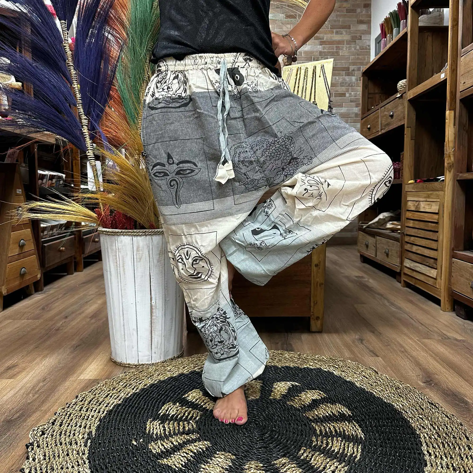 Yoga and Festival Pants – High Cross Himalayan Print on Grey | www.artisangoods.co.uk 3 Yoga and Festival Pants – High Cross Himalayan Print on Grey | www.artisangoods.co.uk 2