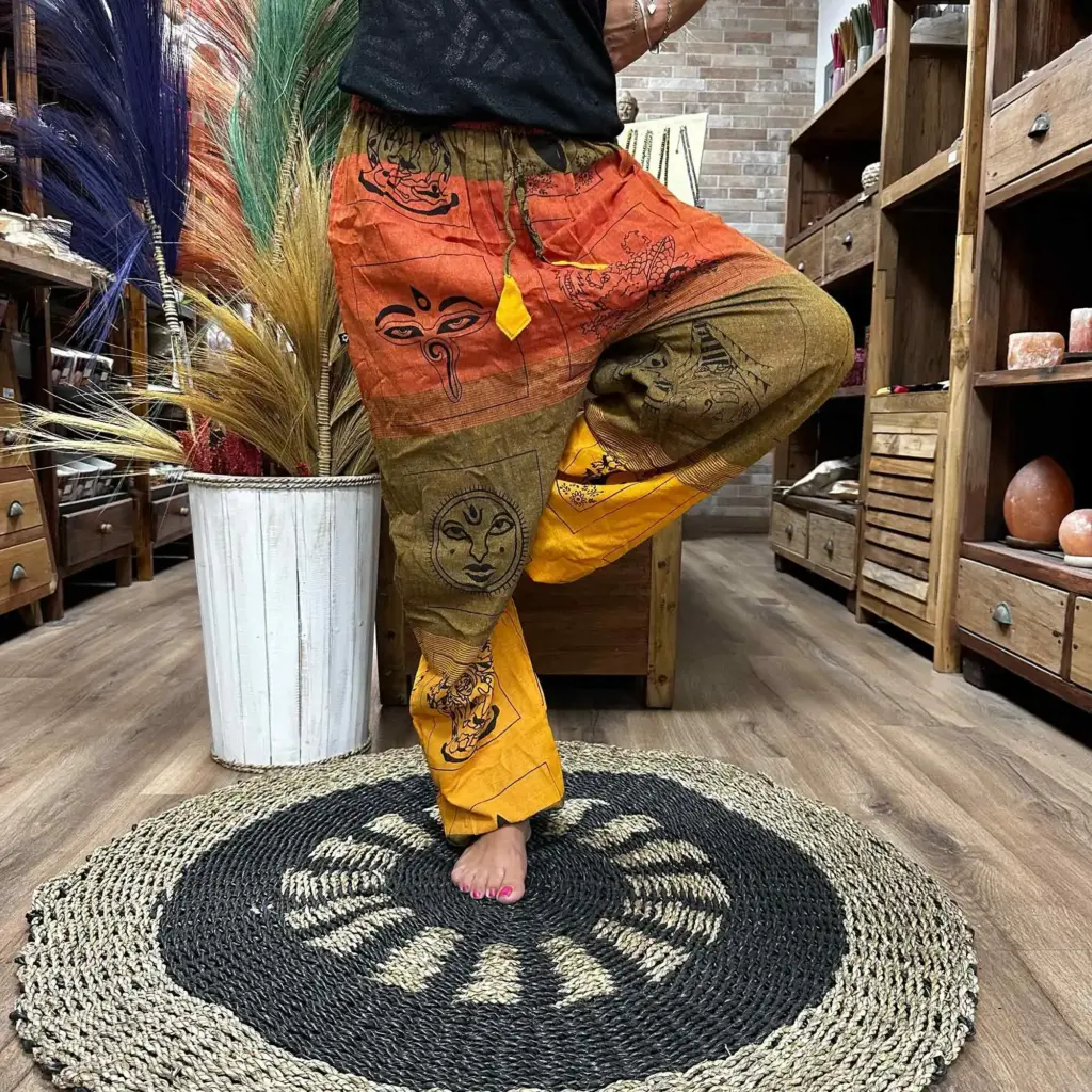 Yoga and Festival Pants – High Cross Himalayan Print on Orange | www.artisangoods.co.uk 2 Yoga and Festival Pants – High Cross Himalayan Print on Orange | www.artisangoods.co.uk 2