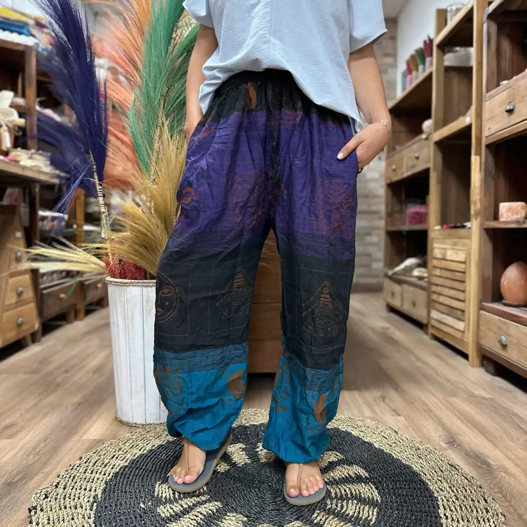 Yoga and Festival Pants – High Cross Himalayan Print on Purple | www.artisangoods.co.uk 2 Yoga and Festival Pants – High Cross Himalayan Print on Purple | www.artisangoods.co.uk 2