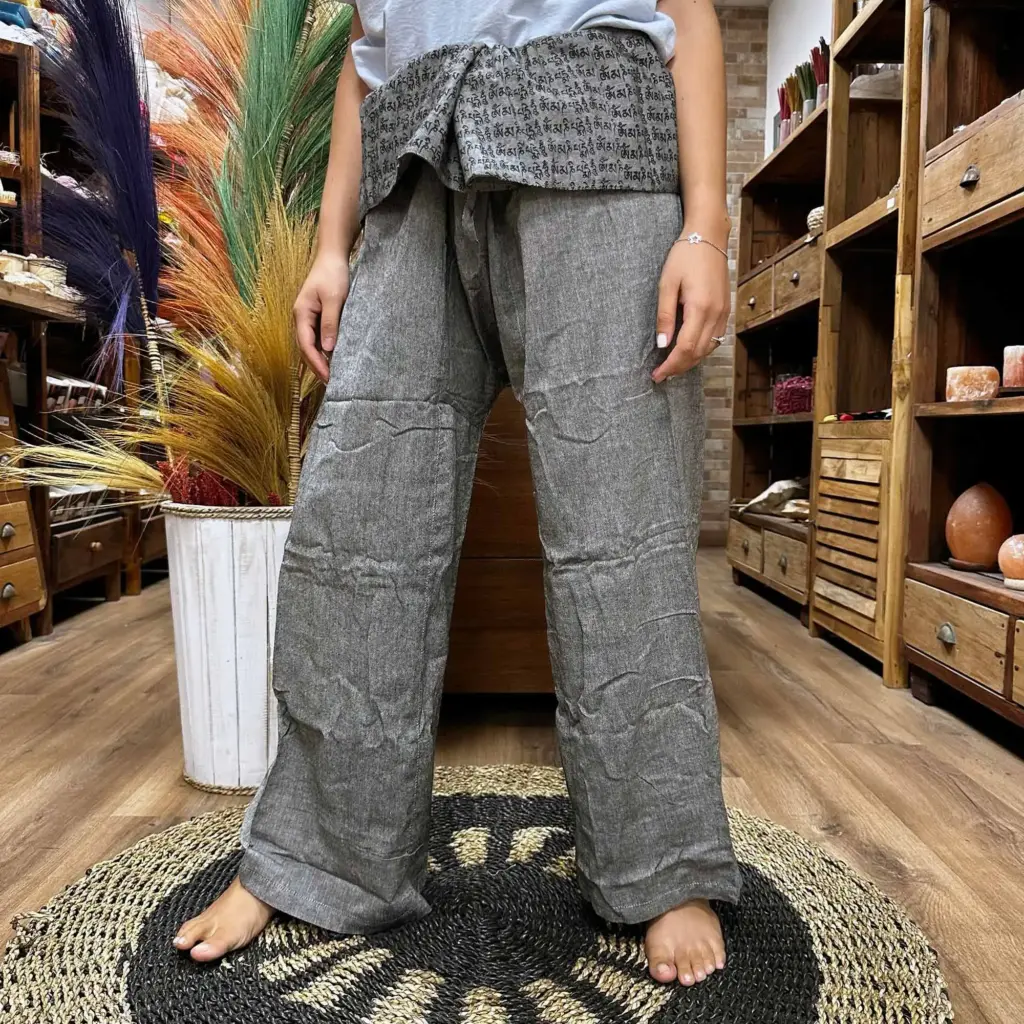 Yoga and Festival Pants – Thai Fisherman Mandala Mantra on Grey | www.artisangoods.co.uk 2 Yoga and Festival Pants – Thai Fisherman Mandala Mantra on Grey | www.artisangoods.co.uk 2