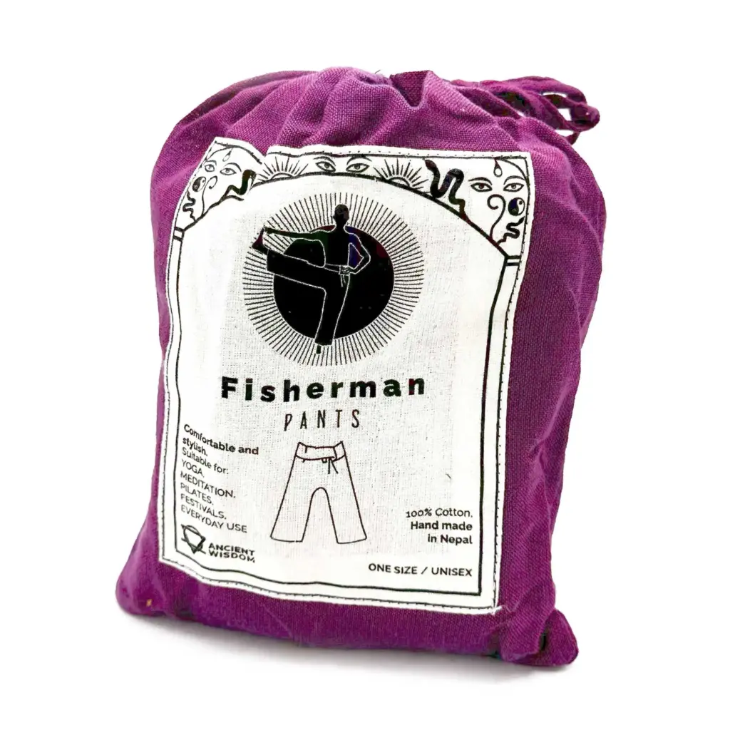 Yoga and Festival Pants – Thai Fisherman Mandala Mantra on Purple | www.artisangoods.co.uk 4