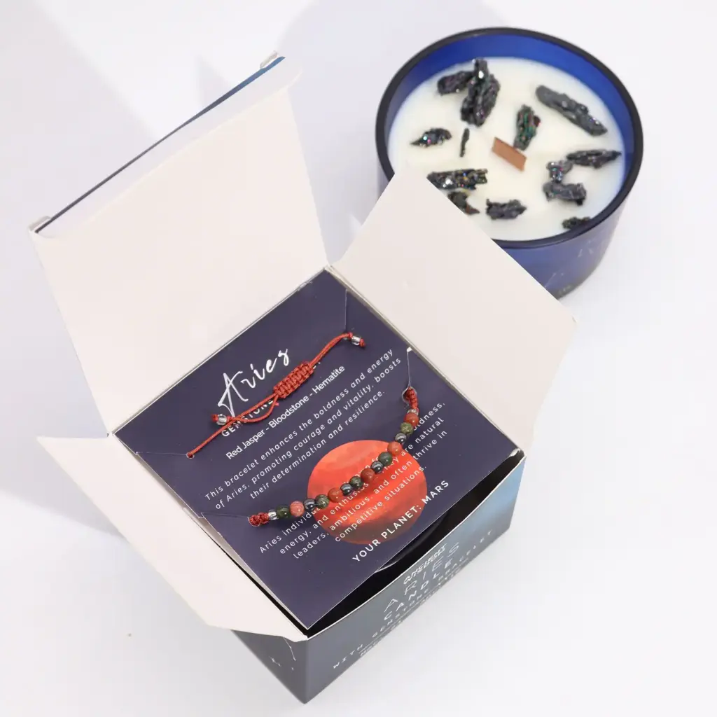 Zodiac Crystal Candle with Gemstone Bracelet – Aries | www.artisangoods.co.uk 3