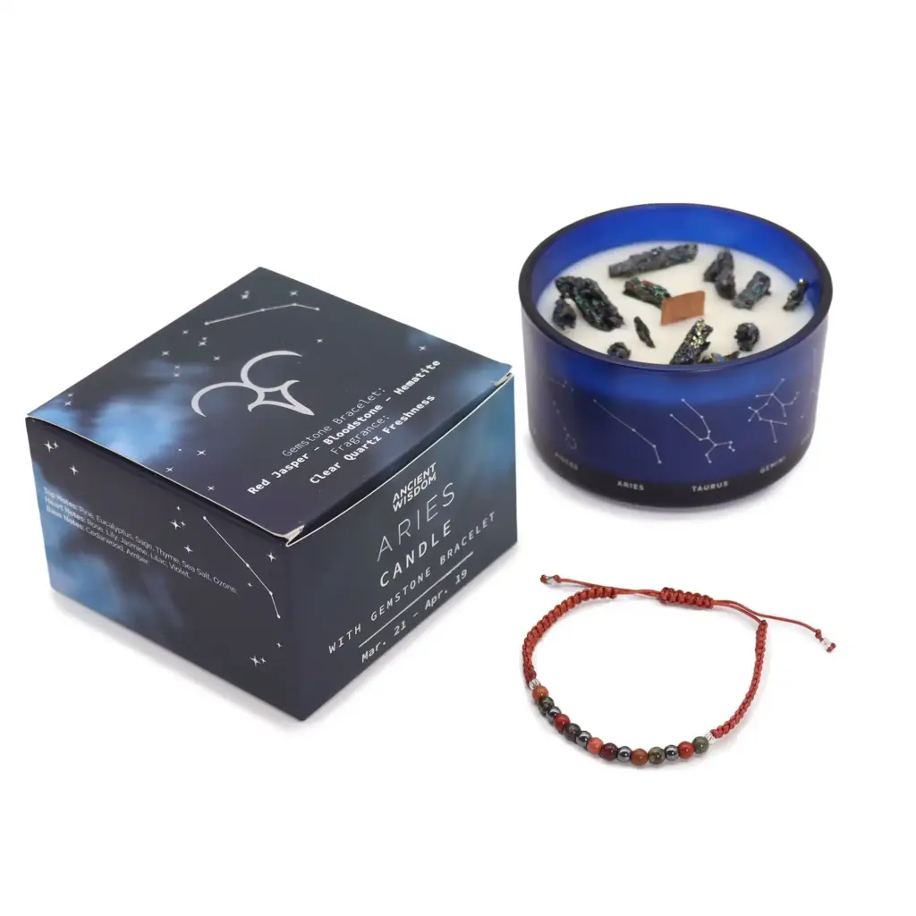 Zodiac Crystal Candle with Gemstone Bracelet – Aries | www.artisangoods.co.uk 2