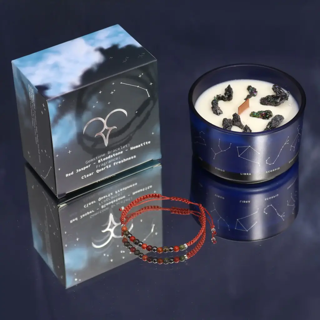 Zodiac Crystal Candle with Gemstone Bracelet – Aries | www.artisangoods.co.uk