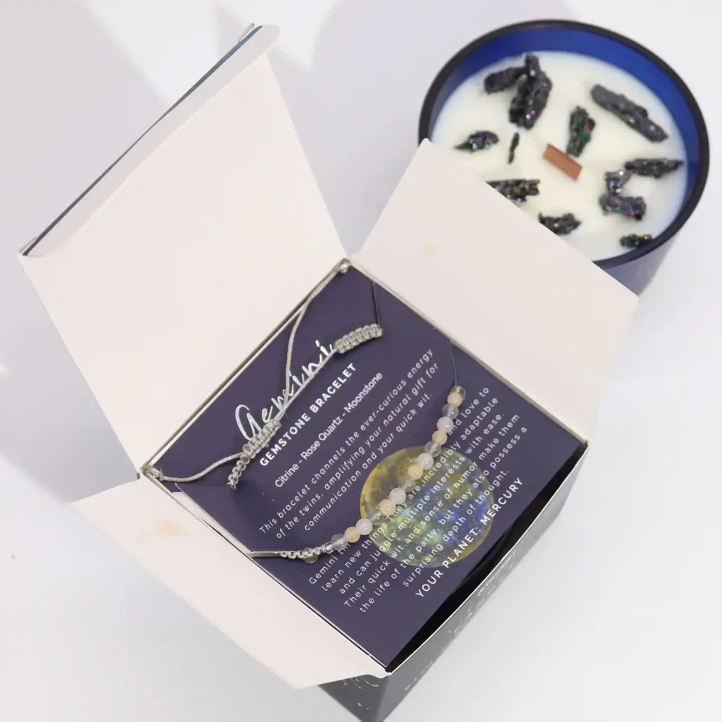 Zodiac Crystal Candle with Gemstone Bracelet – Gemini | www.artisangoods.co.uk 3
