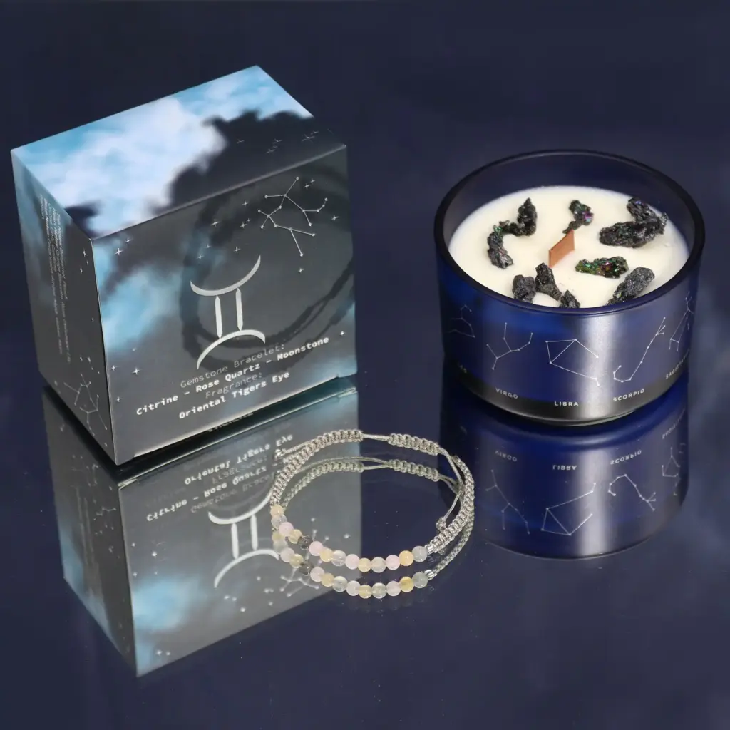 Zodiac Crystal Candle with Gemstone Bracelet – Gemini | www.artisangoods.co.uk
