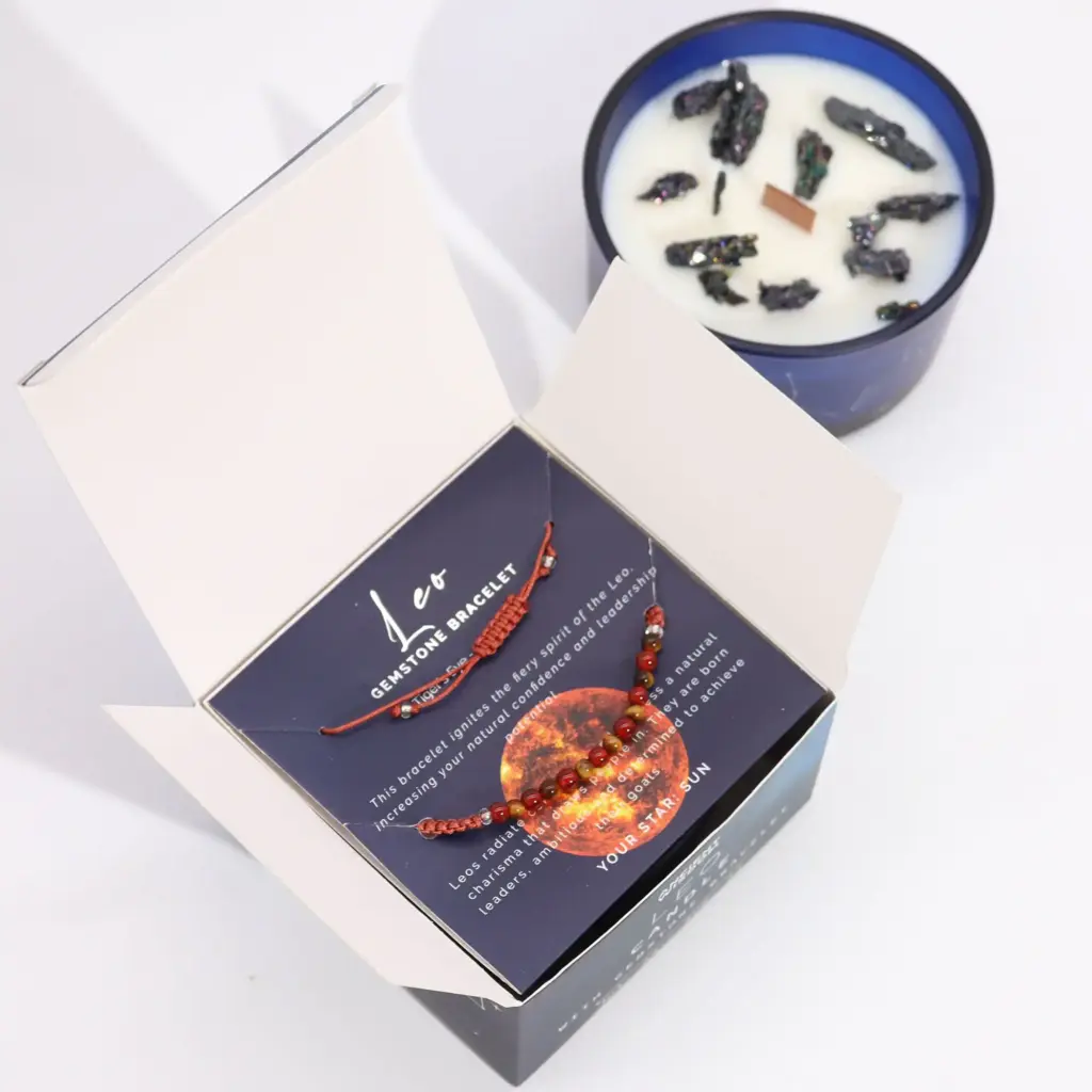 Zodiac Crystal Candle with Gemstone Bracelet – Leo | www.artisangoods.co.uk 3