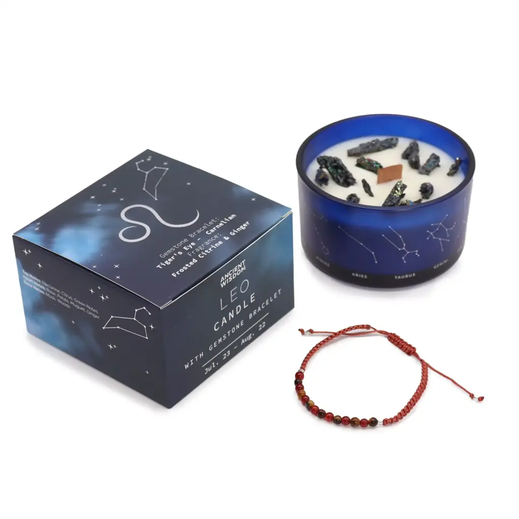 Zodiac Crystal Candle with Gemstone Bracelet – Leo | www.artisangoods.co.uk 2