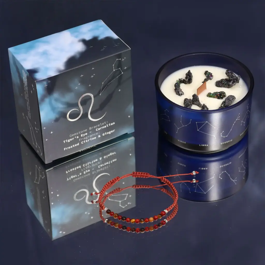 Zodiac Crystal Candle with Gemstone Bracelet – Leo | www.artisangoods.co.uk