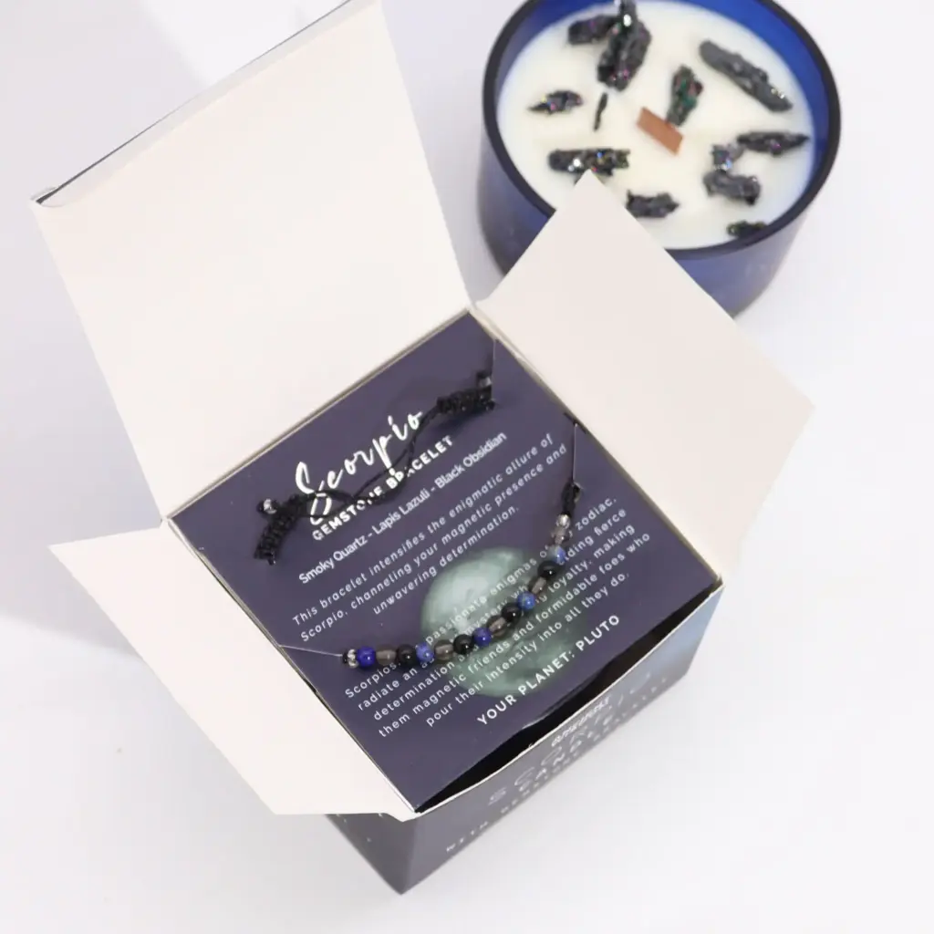 Zodiac Crystal Candle with Gemstone Bracelet – Scorpio | www.artisangoods.co.uk 3 Zodiac Crystal Candle with Gemstone Bracelet – Scorpio | www.artisangoods.co.uk 3
