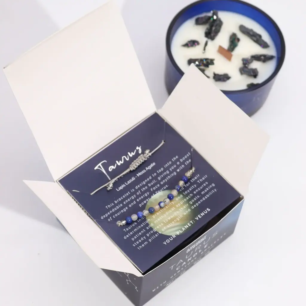 Zodiac Crystal Candle with Gemstone Bracelet – Taurus | www.artisangoods.co.uk 3