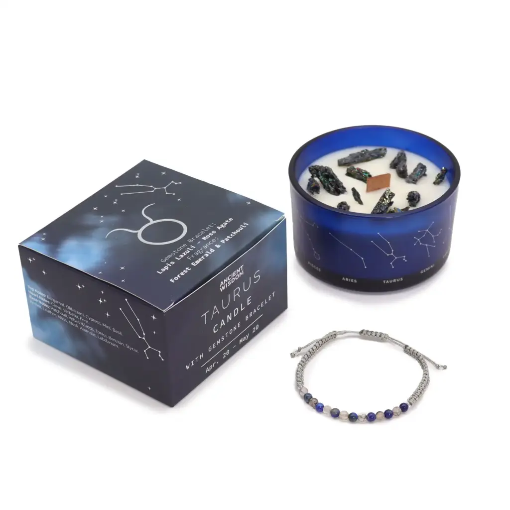 Zodiac Crystal Candle with Gemstone Bracelet – Taurus | www.artisangoods.co.uk 2