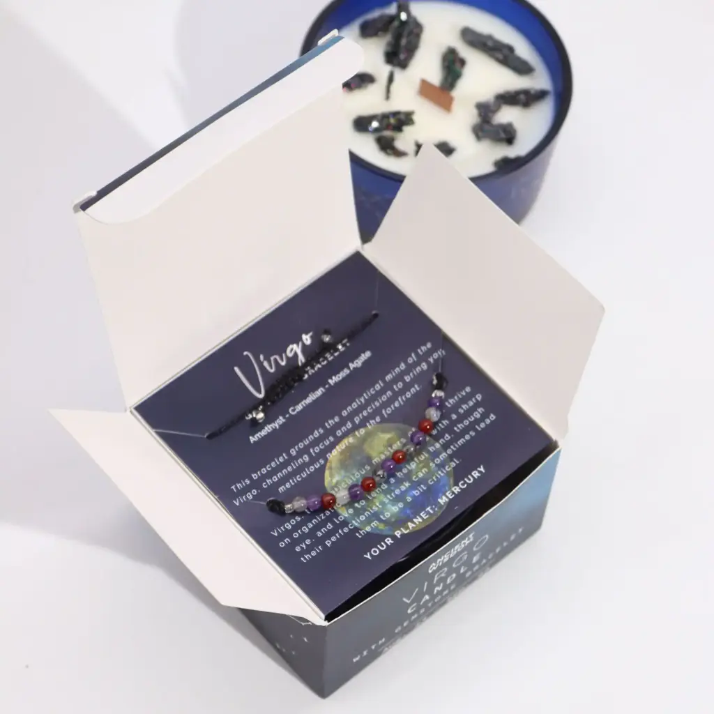 Zodiac Crystal Candle with Gemstone Bracelet – Virgo | www.artisangoods.co.uk 3